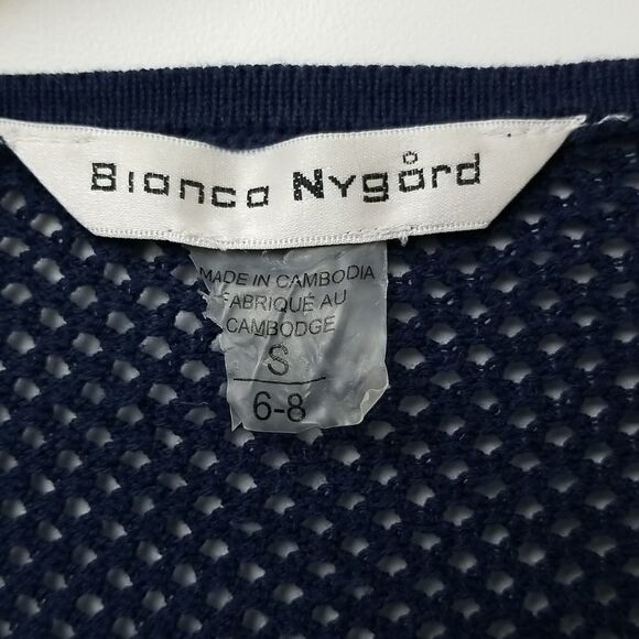 🎁5/$25 Bianca Nygard Sweater Womens Small Button Up Knit Dark Blue 3/4 Sleeve - Picture 2 of 8